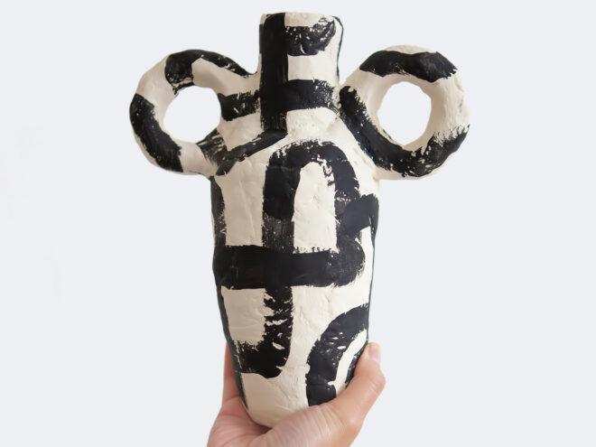 black and white patterned vase