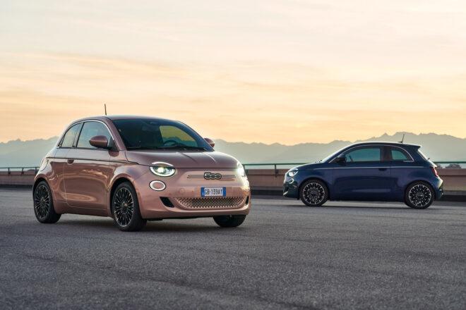 rose gold and gray Fiat at dusk