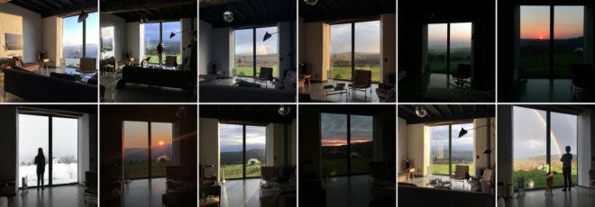 Twelves photos of a window at different times of day.
