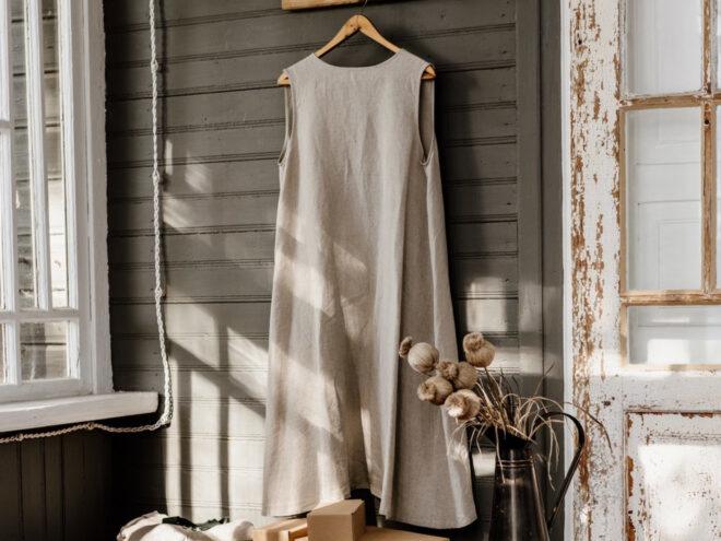 linen apron hanging on rack