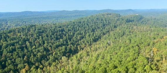 aerial view of tree-covered mountains in Hot Springs, Arkansas