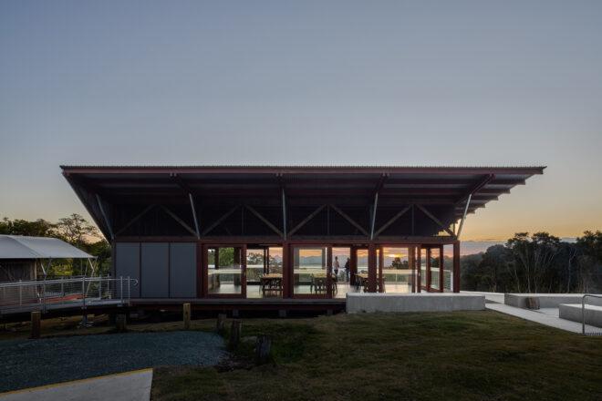 tables inside glass building
