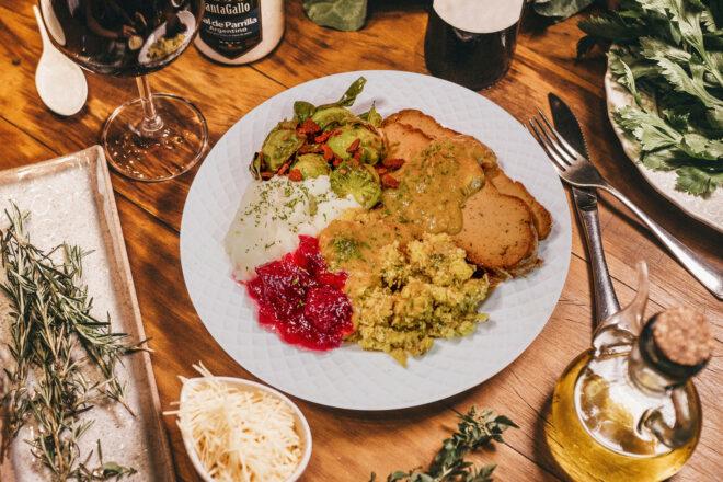 vegan Thanksgiving foods on plate