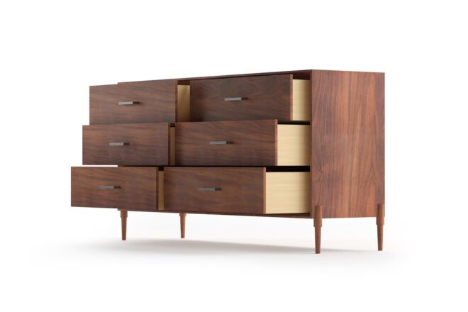 A six drawer wood bureau.