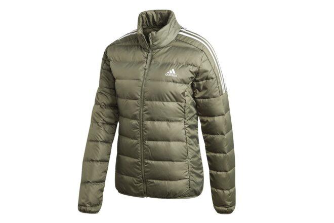 A puffy gray-green Adidas jacket.