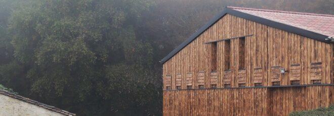 gabled wood building
