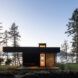charred cedar and glass cabin near trees