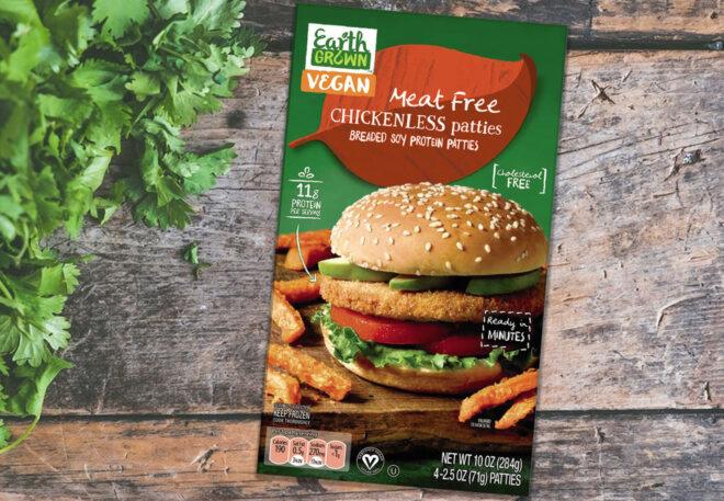 A box of Aldi Meat Free Chickenless Patties.