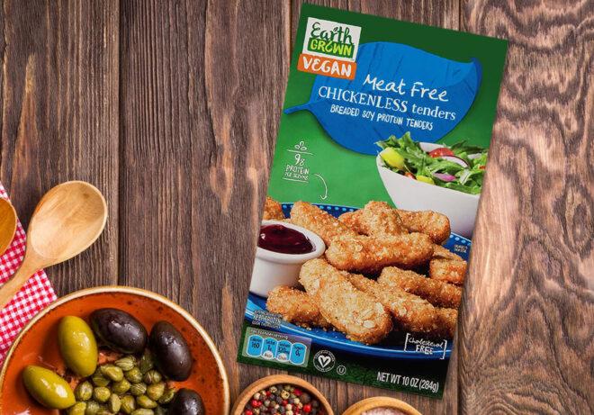 A box of Aldi Meat Free Chickenless Tenders.