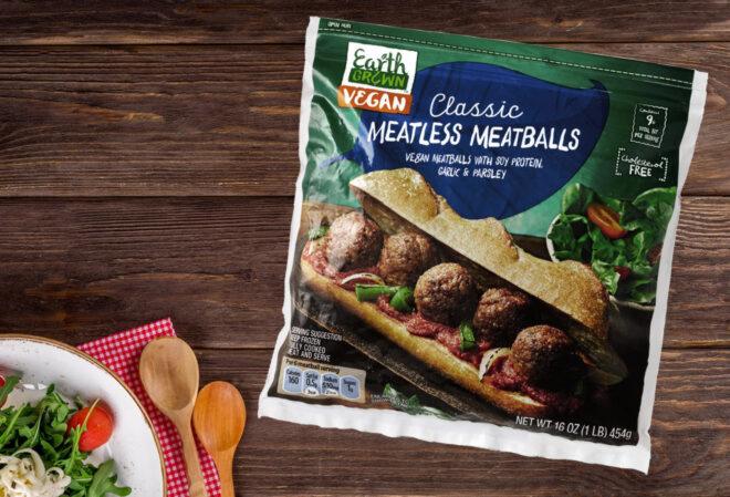 A package of Aldi Classic Meatless Meatballs.