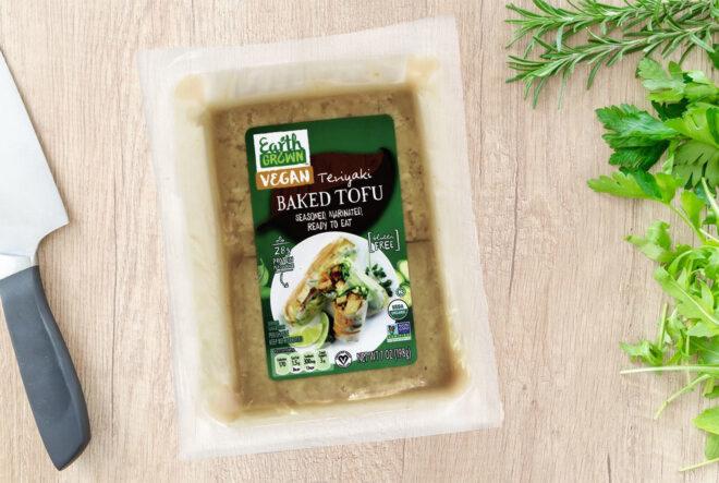 A package of Earth Grown Teriyaki Baked Tofu