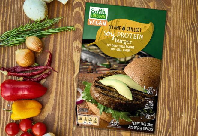 A box of Aldi Soy Protein Burgers.