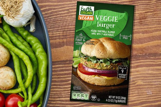 A box of Aldi Veggie Burgers.