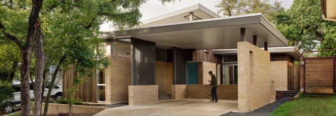 brick midcentury modern home exterior