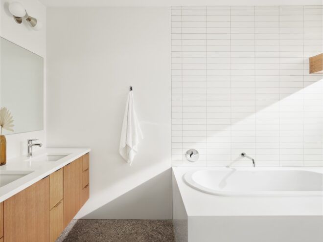 bright white bathroom with large tub