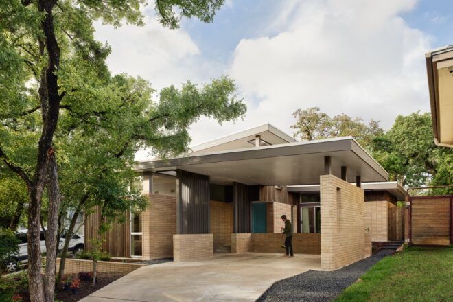 brick midcentury modern home exterior