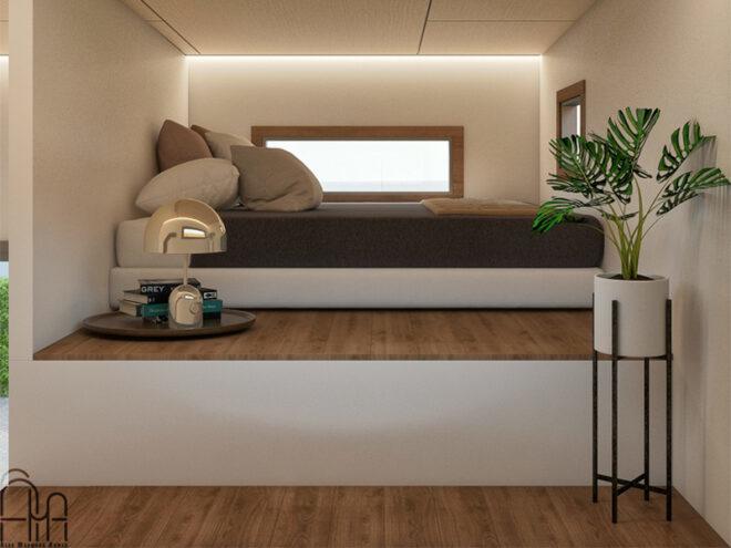 rendering of bed on a loft platform
