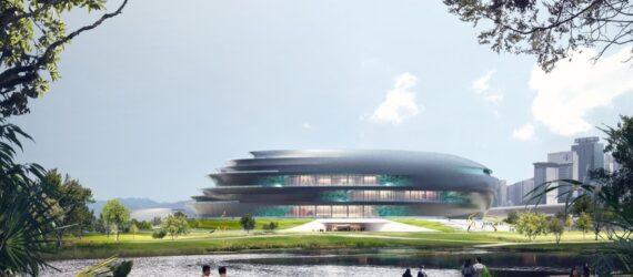 rendering of curving museum building