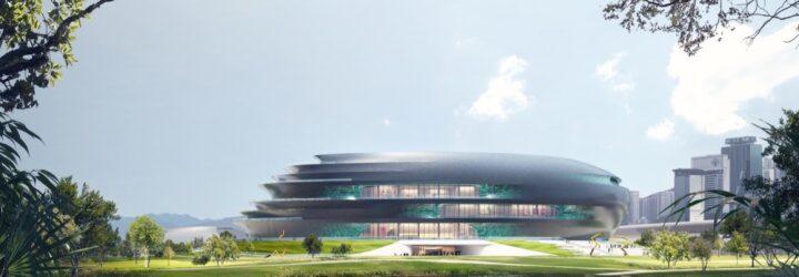 rendering of curving museum building