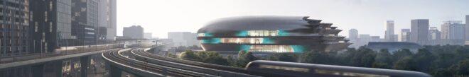 rendering of curving museum building