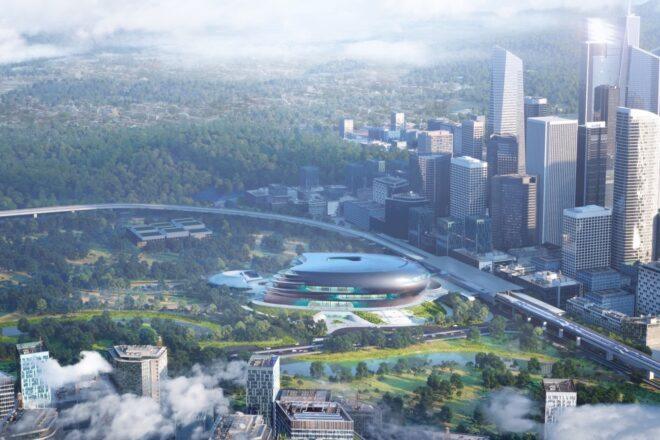aerial rendering of curved building in Shenzhen