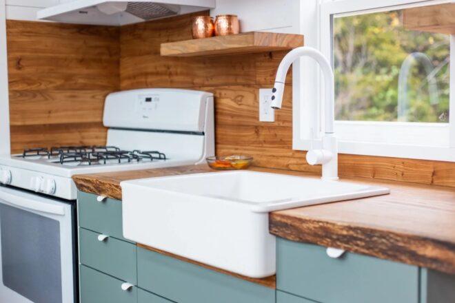 farmhouse sink in tiny kitchen