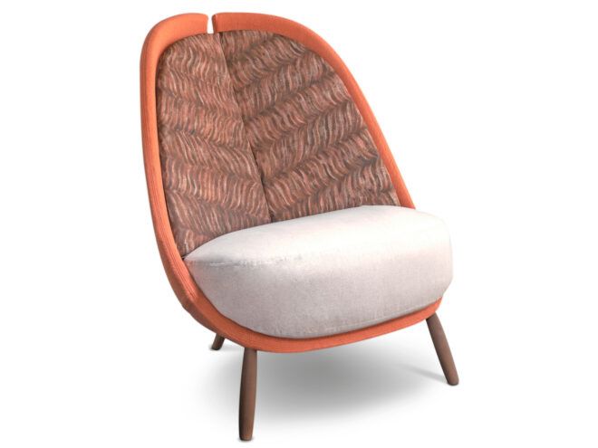 beige, brown and orange chair on white background