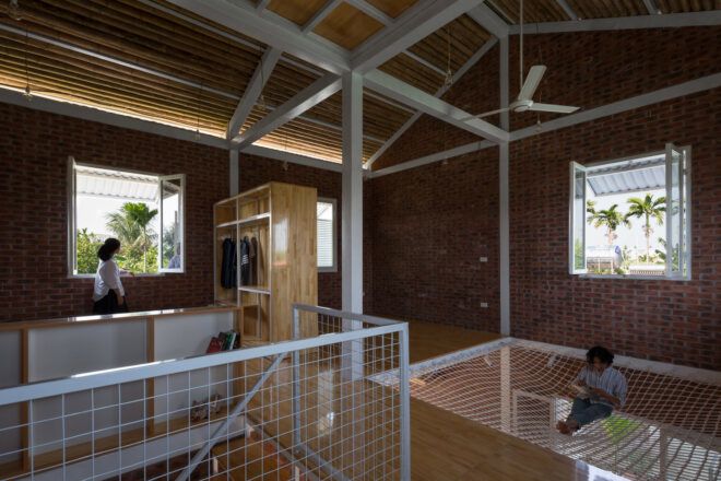 wood bookshelves near netted floor