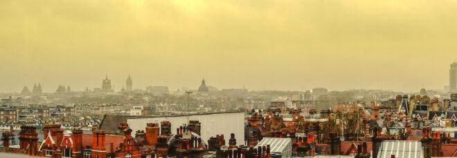 yellow smog settling over London skyline