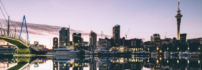 Auckland, New Zealand skyline at dusk