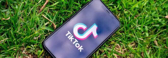 tiktok on iPhone in the grass