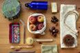zero-waste kitchen items on wood table