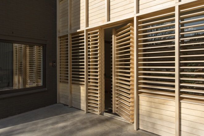 A wood, folding entrance.