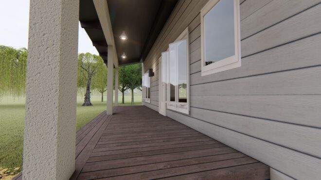 rendering of covered wood front porch