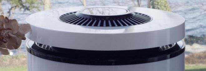black and white round air purifier