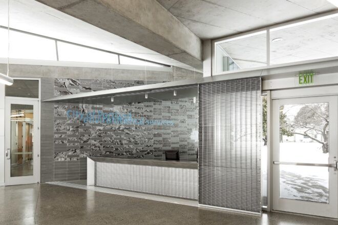 gray reception area