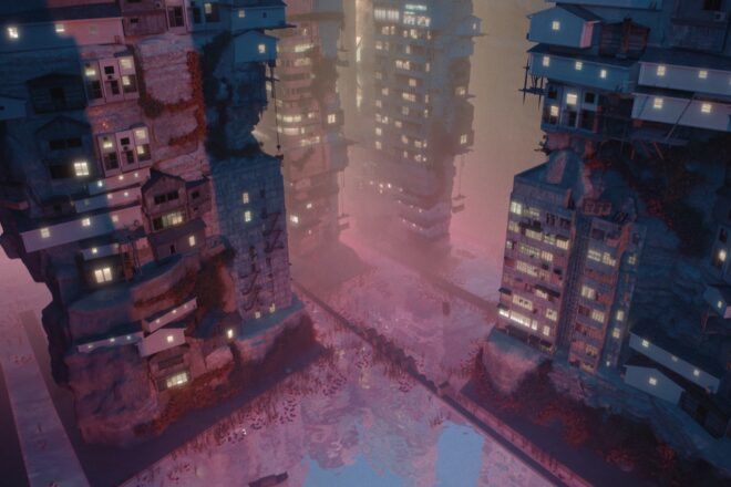 film screenshot of tall towers