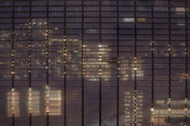 rendering of screens over a building