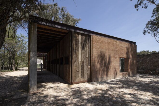wood barn with flat roof