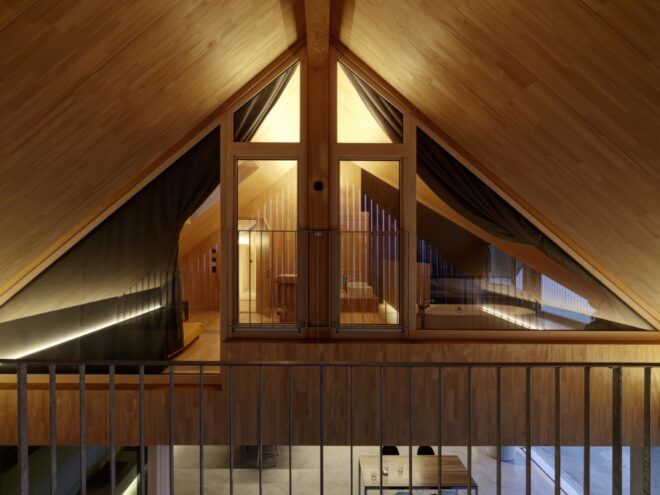pitched wood ceiling