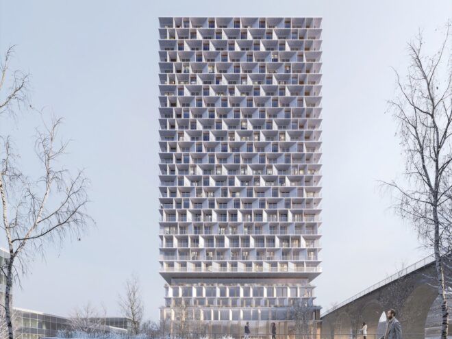 A high-rise wood tower.
