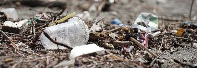 plastic waste on a beach in Bali