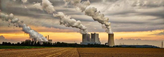 coal power plant at sunset