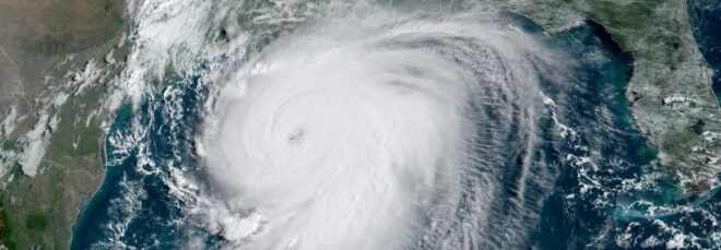 satellite image of Hurricane Laura approaching Gulf of Mexico