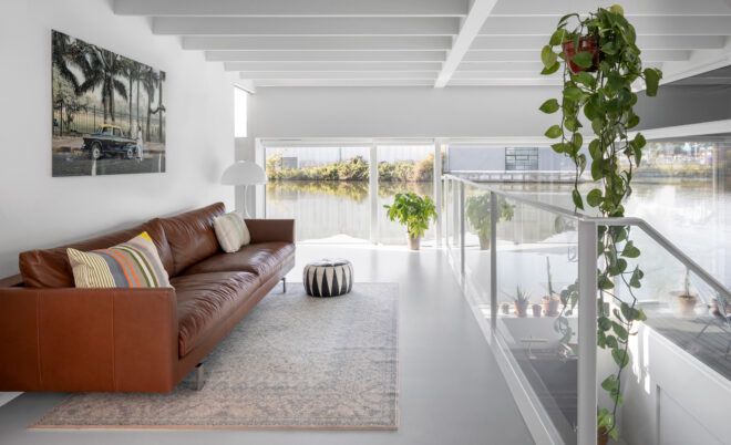 leather sofa in a white room
