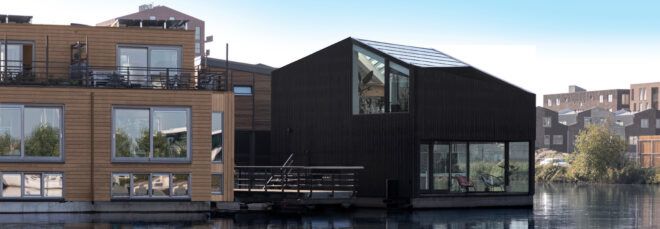 black timber floating home