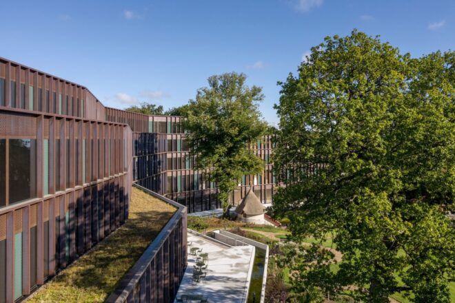 large path leading to office building
