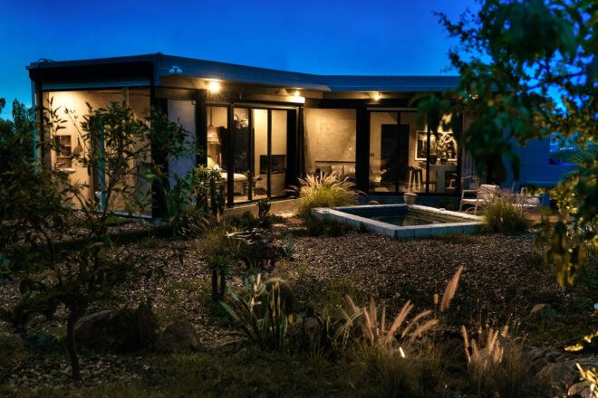 glass cabin and square pool