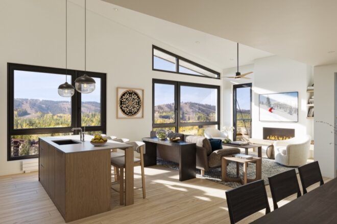open-plan condo with large windows