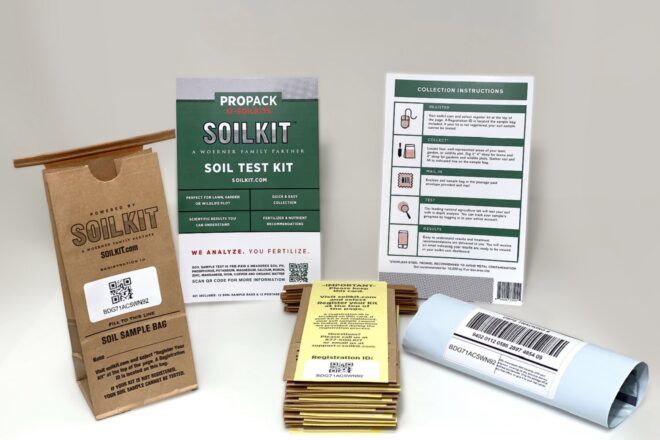 A SoilKit with a brown paper sample bag and instructions.